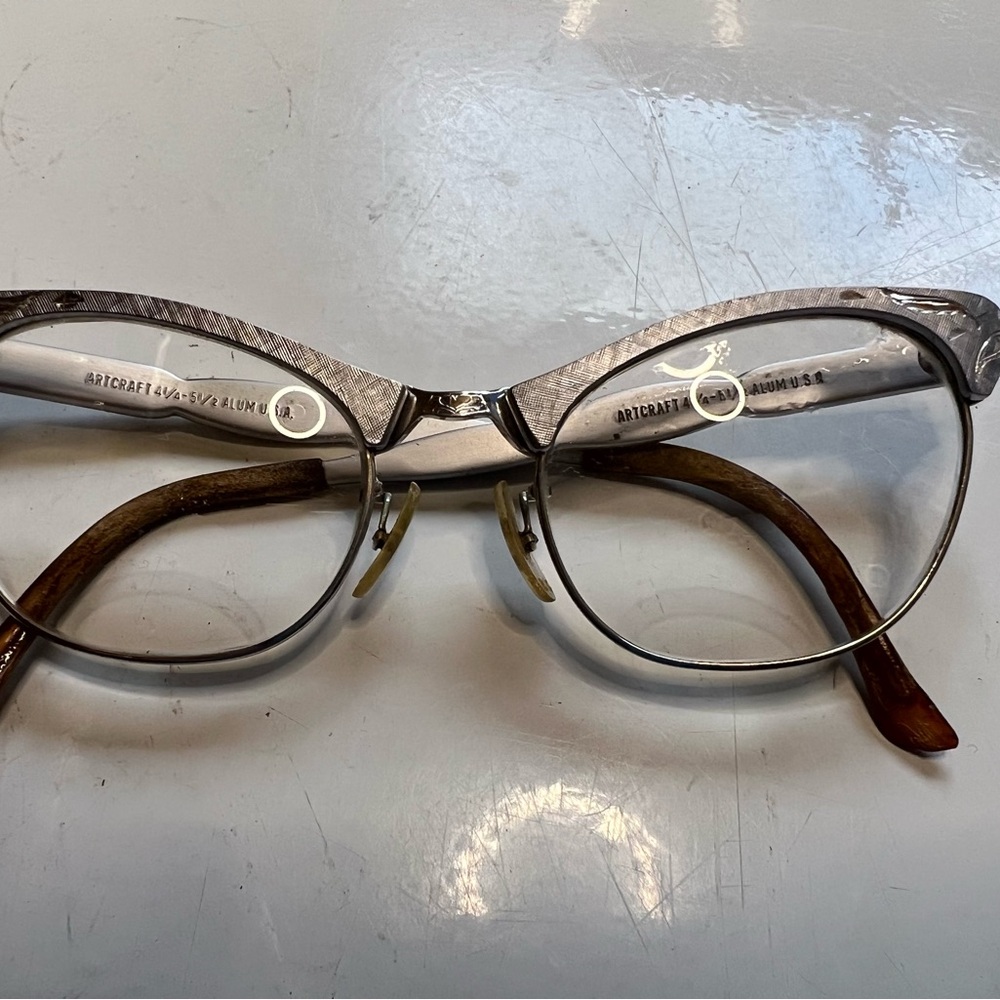 Vintage Metal Cat Eye Glasses in Silver and Brown ArtCraft